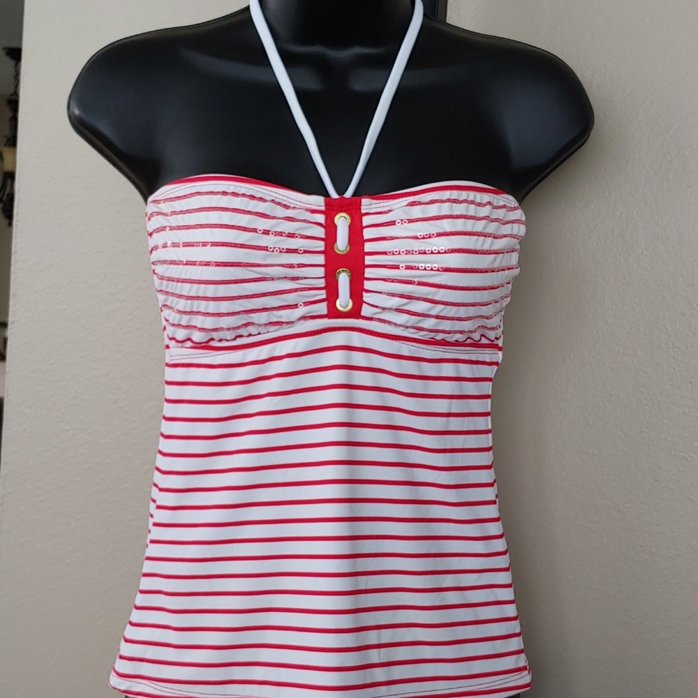 ☀SALE 4 for$20                  Sperry White with Red Stripes Bathing Suit Top